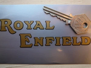 ROYAL ENFIELD 115mm Pair Gold & Black Text Classic Motorcycle STICKERS Bike - Picture 1 of 1