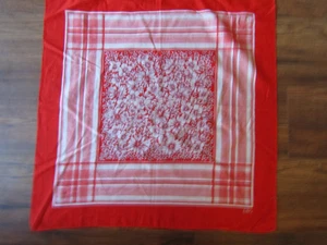 ECHO Vintage WHITE FLOWERS LINES On RED Cotton BANDANNA SCARF - 1980's - Picture 1 of 3