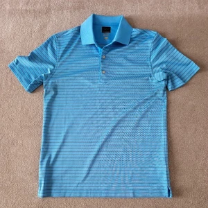 Mens Greg Norman ML75 Play Dry Golf Polo TShirt Medium Blue Striped P2P 21" - Picture 1 of 4