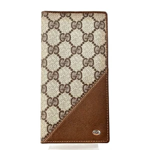 Gucci Vintage Long Wallet Bifold GG Leather Brown Authentic #888 - Picture 1 of 13