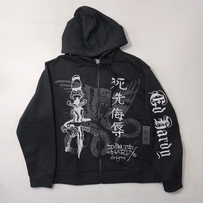 Ed Hardy Sudadera con Capucha Para Hombres Mediana Negra Japón Y2k Tatuaje Serpiente Pájaro Cremallera Completa Chaqueta  Foto 1 de 4