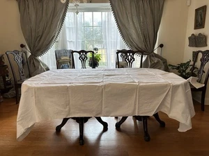 Vintage Fine Lace Inset Tablecloth Embroidered White 98” X 64” + 12 Napkins New - Picture 1 of 14