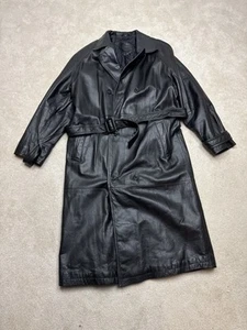 Bostonian Jacket Mens Large Black Trench Cost Long Heavy Belted Duster - Picture 1 of 19