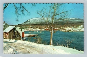 Winter Scene, Harbor, Dock, Mountains, Boats, Camden Maine Vintage Postcard - Picture 1 of 2