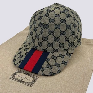 Gucci GG Monogram Center Web Canvas Baseball Cap Head Hat Gray Size M - Picture 1 of 18