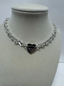 Tiffany & Co Sterling Silver Return to Tiffany Heart Tag Choker Necklace 15" - Picture 1 of 7