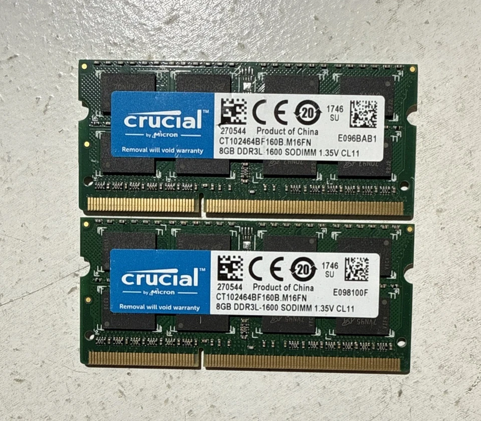 Crucial 16GB (2 x 8GB) PC3L-12800 DDR3L-1600 Laptop Ram Memory CT102464BF160B - Image 1 of 1