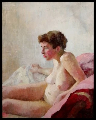 PINTURA ANTIGUA RETRATO DESNUDO DAMA LIENZO AL ÓLEO IMPRESIONISTA DE PRINCIPIOS DEL SIGLO XX Foto 1 de 4