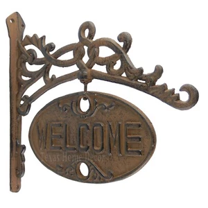 Large Welcome Go Away Metal Sign Cast Iron Antique Style Vines Heavy Duty 11.5" - Picture 1 of 3