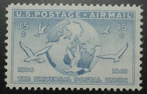1949 US Scott #C43 15c Airmail Globe and Doves Carrying Messages MNH - Picture 1 of 1
