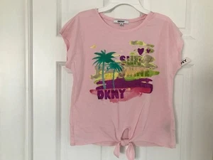 DKNY NWT Girls Tee Top Shirt T-Shirt Logo Pink Sun Shine Glitter XL 16 - Picture 1 of 2