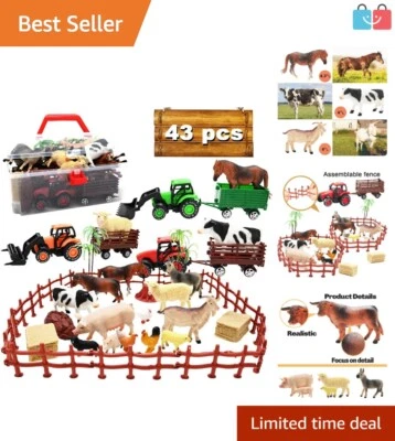 Eco-Friendly Farm Toy Set: 3 Tractors & 40 Animal Figures for Creative Play - Image 1 of 4