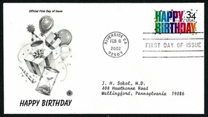 USA, SCOTT # 3558, PCS ARTCRAFT FDC COVER OF HAPPY BIRTHDAY 34¢ YEAR 2002 - Picture 1 of 1