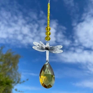 New 3D Dragonfly Sun Catcher with Yellow Glass Beads and Droplet ~ Window Home - Picture 1 of 15