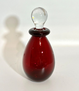 Vintage Ruby Red Blown Glass PERFUME BOTTLE or Decanter with Clear Stopper 7"