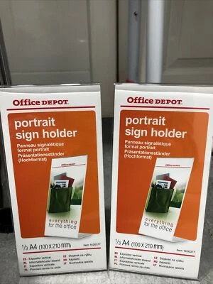 OFFICE DEPOT 1/3 A4 Portrait Sign Clear Slanted Stand Up Holder Display Menu 12pack