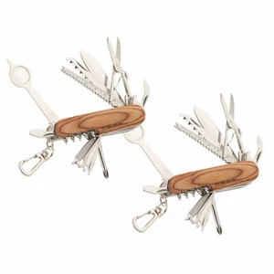 PEARL 2er-Set 16in1-Multifunktions-Taschenmesser, Edelstahl, Echtholz-Griff - Bild 1 von 8