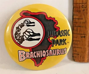 1993 BRACHIOSAURUS SKULL JURASSIC PARK MAP VINTAGE PINBACK TIN BADGE 1ST MOVIE!! - Picture 1 of 3