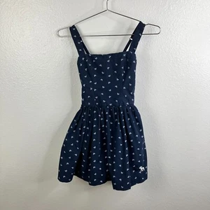 Abercrombie Kids Bow Print Dress Size L Navy Smocked Preppy Summer Vacation - Picture 1 of 9