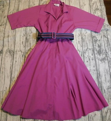 VTG 80's WILLI OF CALIFORNIA DRESS RAINBOW BELT PINK SECRETARY SHIRT A LINE 12 - Image 1 of 4
