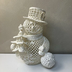Vintage Crocheted White Starched Snowman 11” - Picture 1 of 16