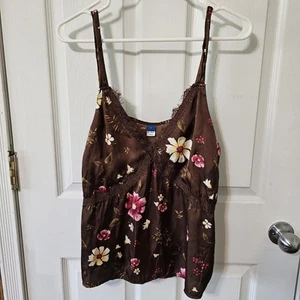 Canotta donna OLD NAVY marrone floreale Cami Boho taglia grande Y2k babydoll fata - Foto 1 di 8