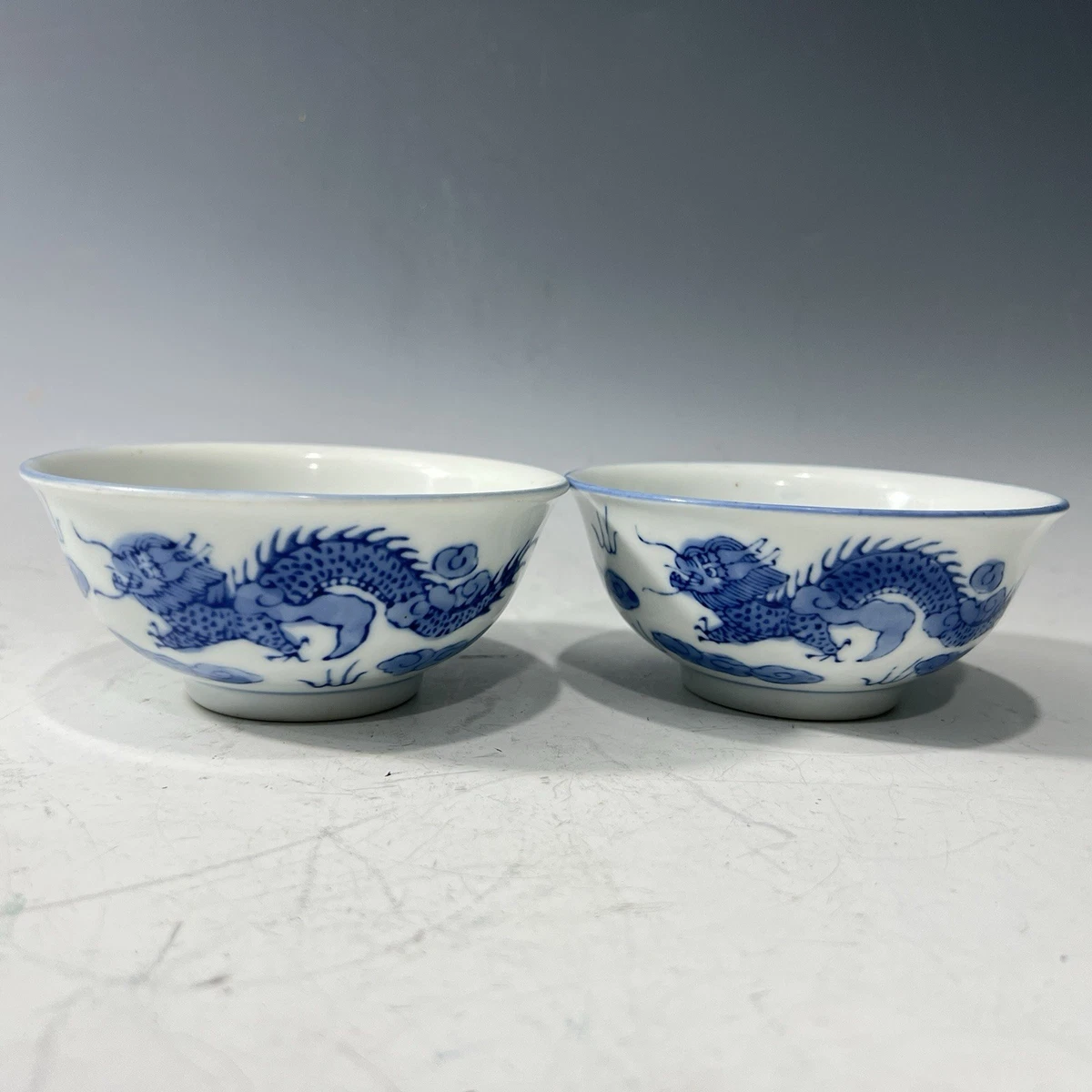 中国古磁器 清青花高碗 清時代 永興款 青花白磁茶碗 呉須青花 唐物