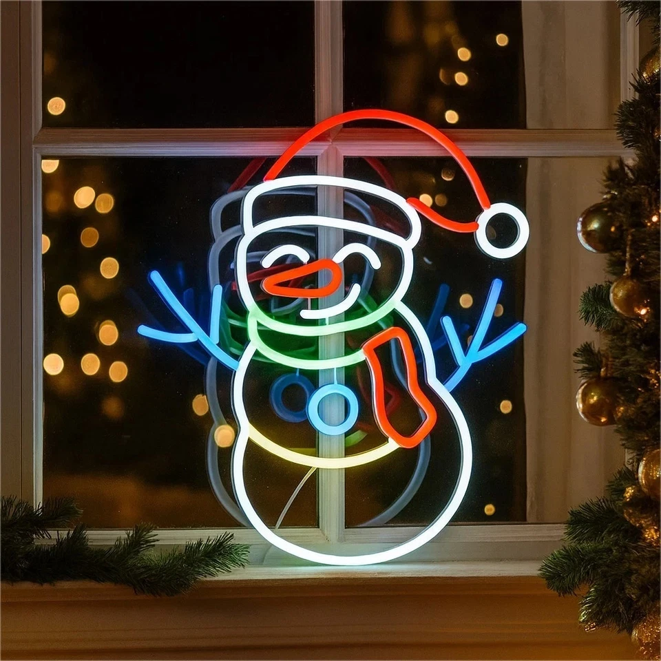 XMAS HAUS Snowman Christmas Neon Light LED Silhouette Decoration Festive Windows Shelves