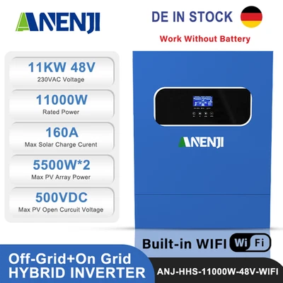 ANENJI 11000W 48V Inverter Solare Ibrido On-Grid Off-Grid 2*MPPT 160A 500V Support WIFI