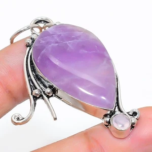 Ciondolo in argento sterling 925 con ametista salvia, pietra preziosa calcedo... - Foto 1 di 5