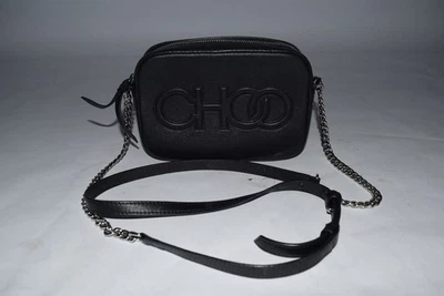 Authentic JIMMY CHOO Small Camera Leather Bag Embossed crossbody Metallic Black - Image 1 of 4