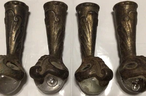 Vintage Set 4 Antique Brass Gargoyle Claw And Glass Ball Furniture Feet 4" - Picture 1 of 7