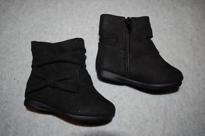 Bebés Niñas Botines BOTAS HOLGADAS NEGRAS / LAZO Moda FAUX GAMUZA Cremallera TALLA 4 5 6 Foto 1 de 2