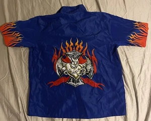 Camicia City Impact adulto XL blu abbottonata manica corta fiamma skate stile JNCO - Foto 1 di 6