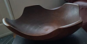 LARGE MCM WOODEN HAND-CARVED FRUITBOWL Vtg Mid-Century Retro Boho Tiki  - Picture 1 of 12