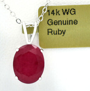 GENUINE 3.28 Cts RUBY PENDANT 14k WHITE GOLD - Free Appraisal Service - NWT