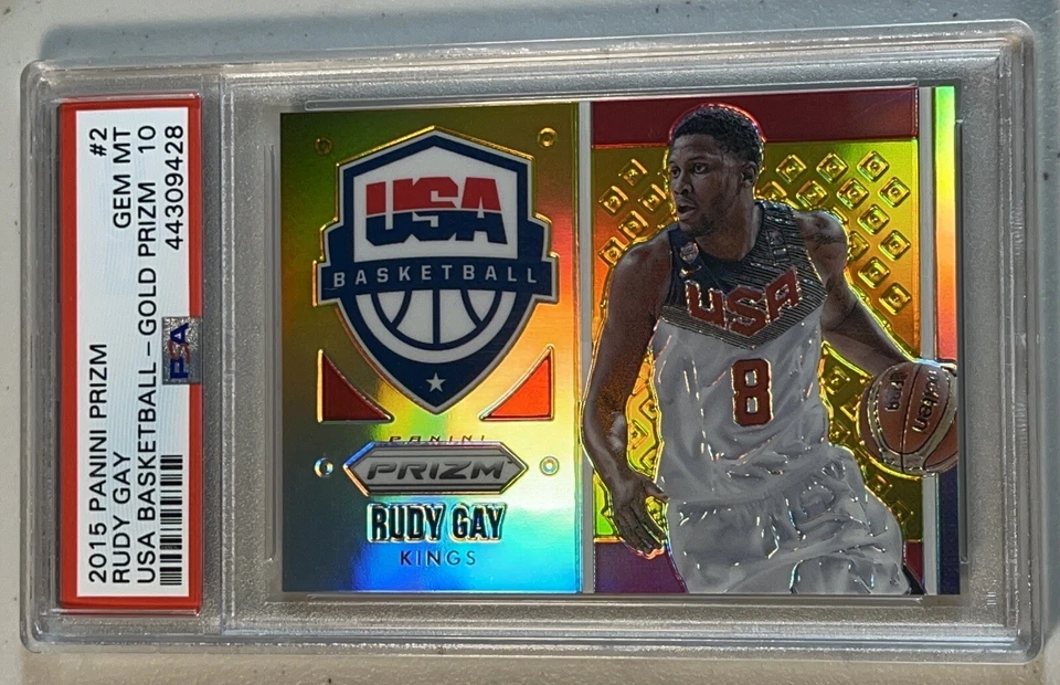 Camiseta Rudy Gay # 8/10 PSA 10 2015-16 Panini Prizm Oro EE. UU. Baloncesto 2 Premios Foto 1 de 2