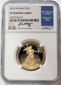 2016 W GOLD MINT DIRECTOR MOY SIGNED $25 AMERICAN EAGLE 1/2 OZ NGC PF 70 UC - Picture 1 of 2