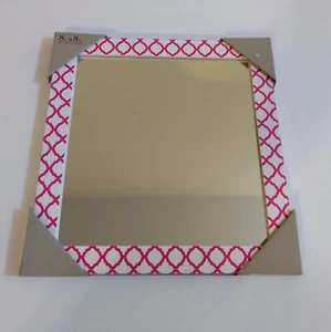 NEW Malden Chevron Frame Mirror 8" x 8"  20.3cm x 20.3cm Pink & White - Picture 1 of 4