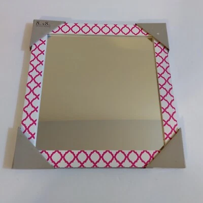 NEW Malden Chevron Frame Mirror 8" x 8"  20.3cm x 20.3cm Pink & White - Image 1 of 4