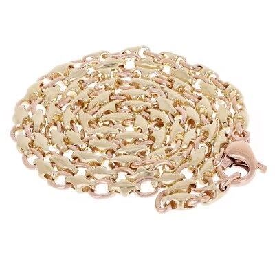 10k Yellow & Rose Gold Solid Handmade Fashion Link Necklace 20" 4mm 23.5 grams - Image 1 of 3
