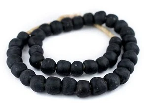 Charcoal Black Recycled Glass Beads 18mm Ghana African Sea Glass Round Handmade - Picture 1 of 3