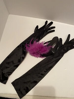Weissman Costume Black Long Glamour Gloves with Black Sparkling Masquerade Mask - Image 1 of 4