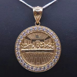 (MA1) 10k Yellow Gold Cubic Zirconia 5.8g 1-1/4" "Last Supper" Pendant - Picture 1 of 7