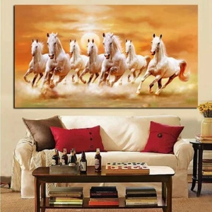 Running Seven White Horses Image Canvas Wall Mural Animals Picture Print Home AU - Picture 1 of 7