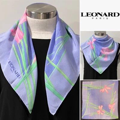 LEONARD Paris Azul, Rosa 100% Seda Crepe de Chine Bufanda Floral, Perrollo 56 x 56 cm Foto 1 de 4