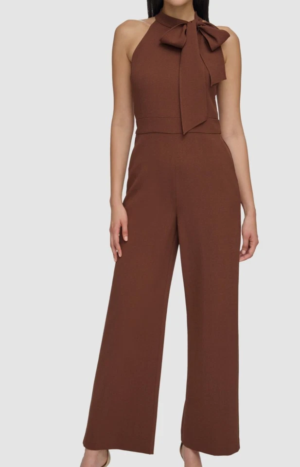 Mono halter Vince Camuto para mujer marrón firma elástico cuello lazo talla 14 Foto 1 de 1