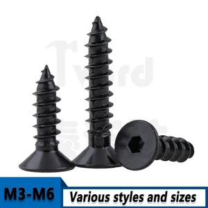 Hex Socket Countersunk Self Tapping Screws Steel High Tensile 8.8 Black M3-M6 - Picture 1 of 4