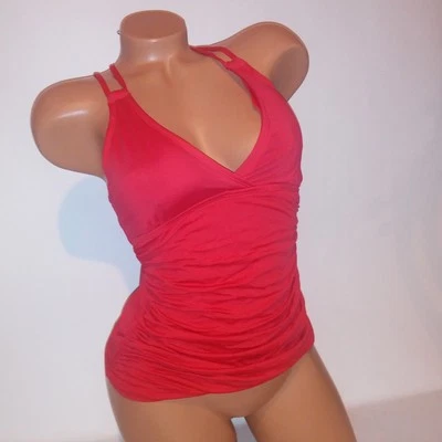 La Blanca Swim Tankini Top Size 6 Red Solid Lightly Lined Wireless - Image 1 of 4