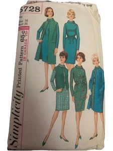 Simplicity 5728 Sewing Pattern Vintage 60s Dress Coat, Vest Bust 36”/92cm Sz 16 - Picture 1 of 2